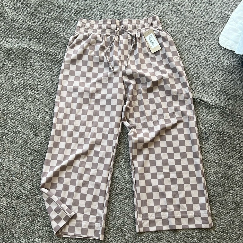 NWT Albion fit Audrey wide leg pants in brown checker size M